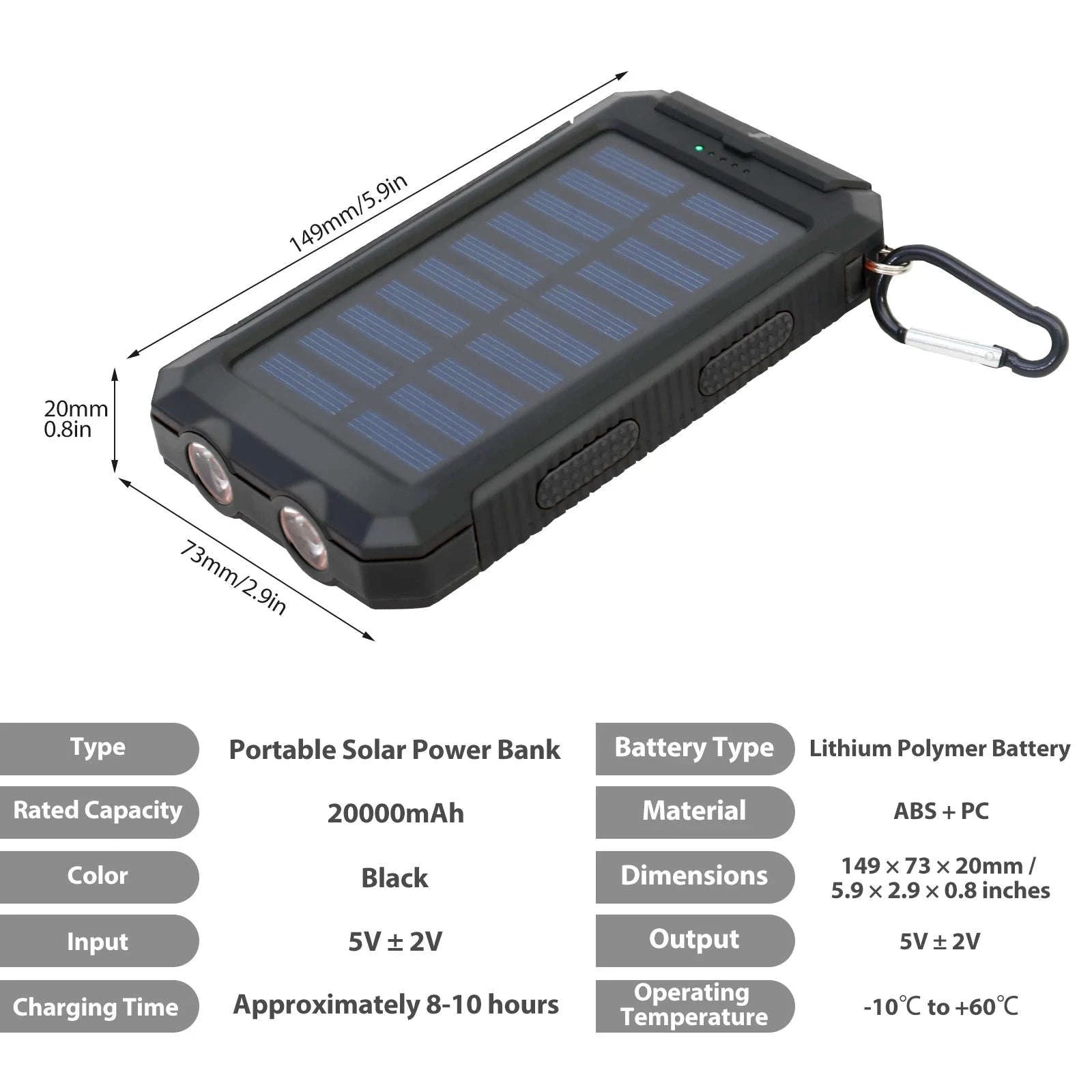 20000mAh Solar Power Bank with Dual USB, LED Light & Compass-Blue Color / United States