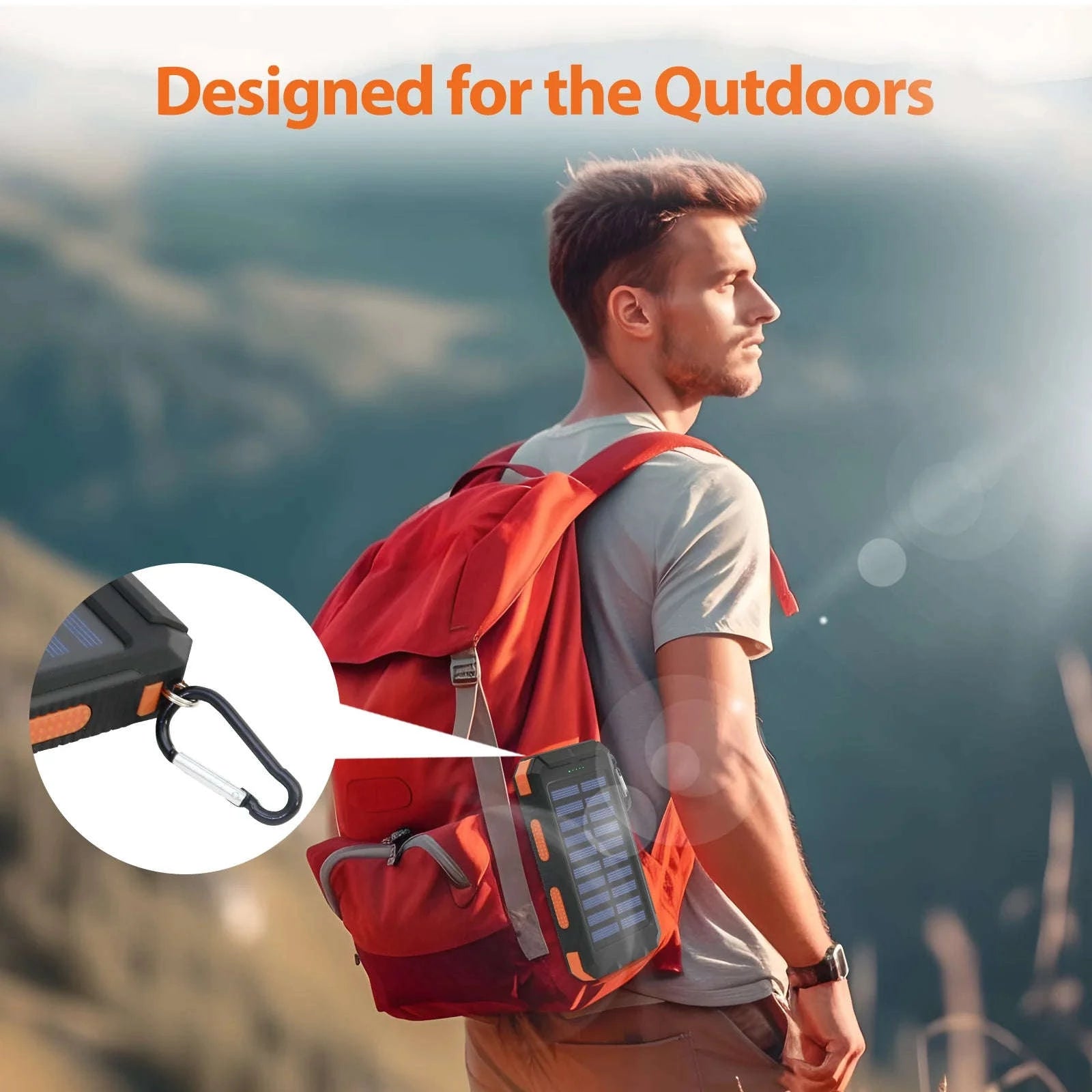 20000mAh Solar Power Bank with Dual USB, LED Light & Compass-Blue Color / United States