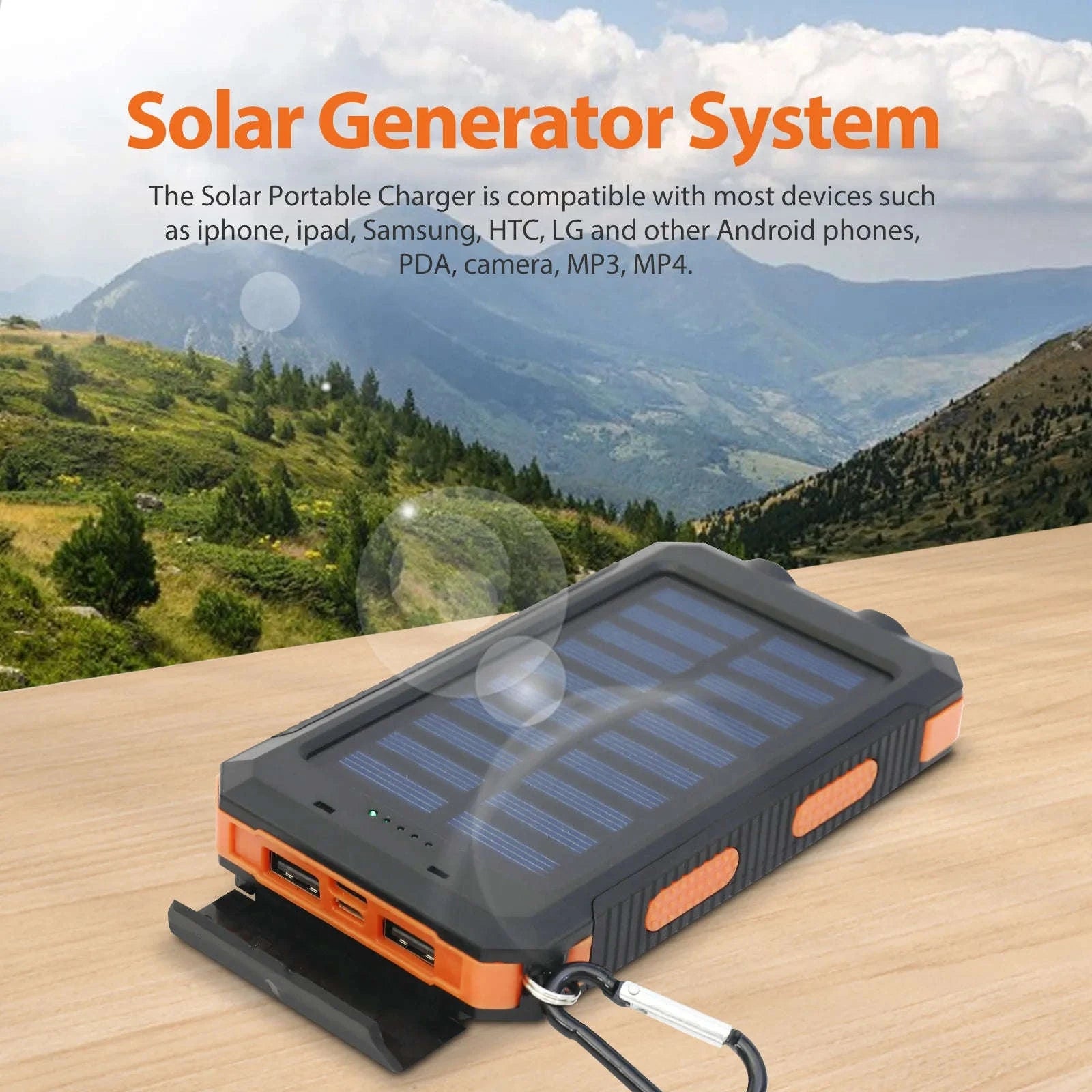 20000mAh Solar Power Bank with Dual USB, LED Light & Compass-Blue Color / United States