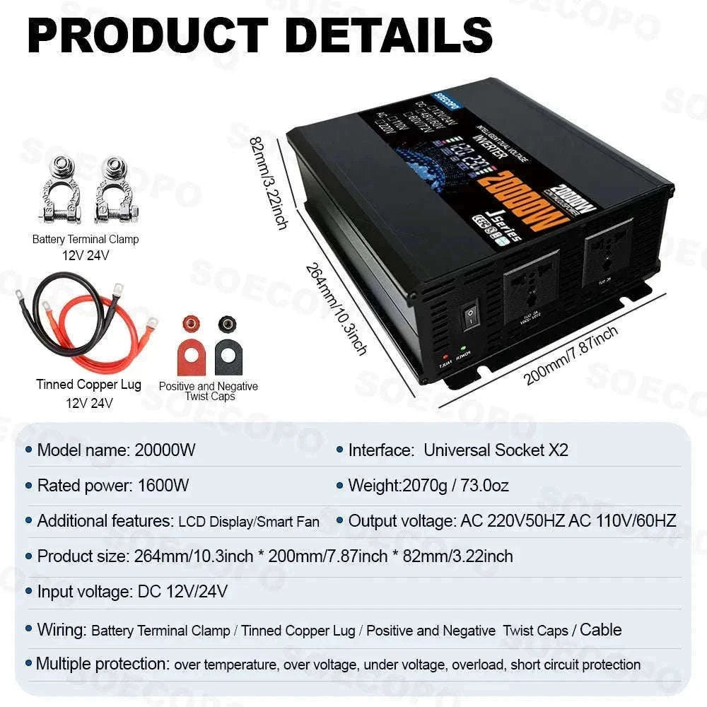 20000W Solar Power System Kit with 800W Panel & 1600W Inverter-12V 24V To 220V 50Hz