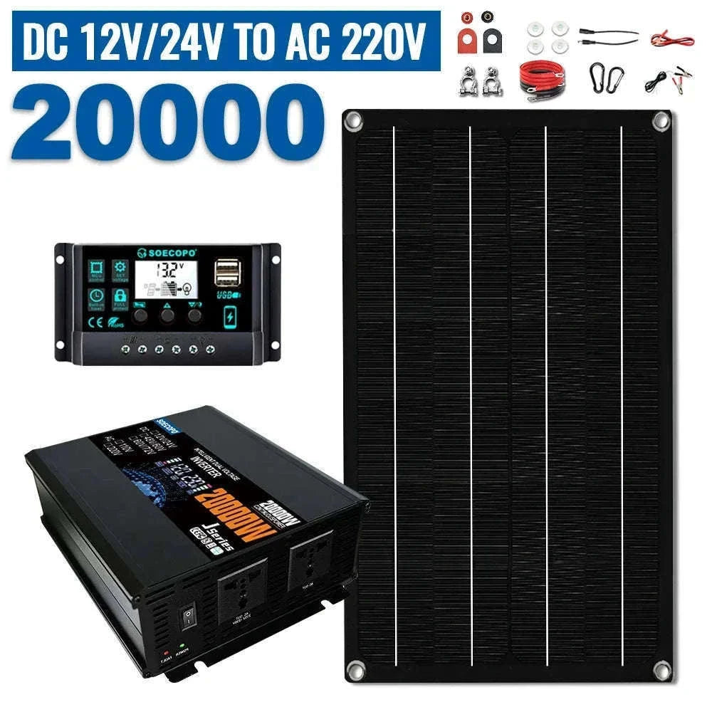 20000W Solar Power System Kit with 800W Panel & 1600W Inverter-12V 24V To 220V 50Hz