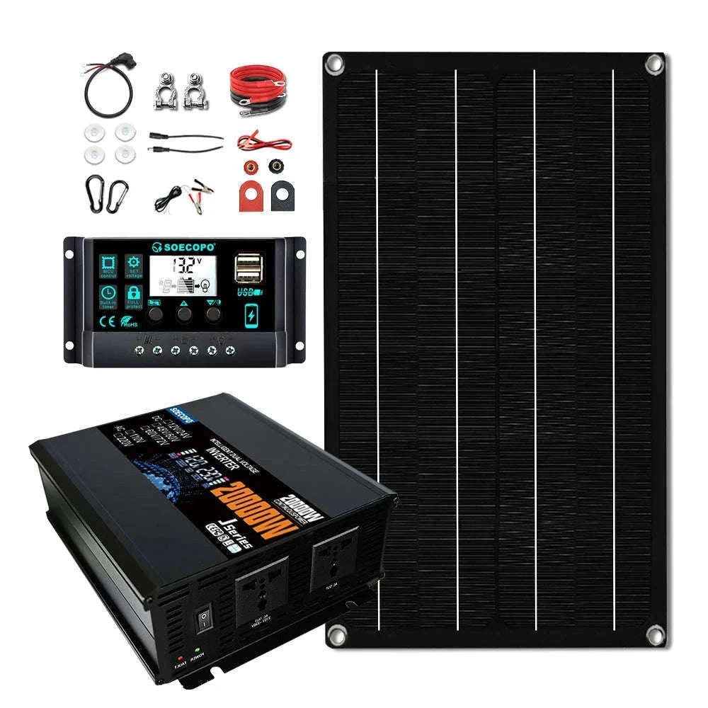20000W Solar Power System Kit with 800W Panel & 1600W Inverter-12V 24V To 220V 50Hz