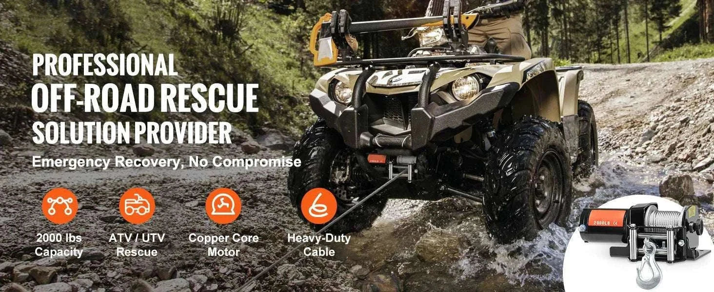 2000lbs Electric ATV Winch with Steel Cable & Wired Remote-2000lbs Wired / CZECH REPUBLIC