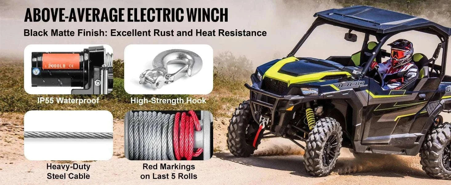 2000lbs Electric ATV Winch with Steel Cable & Wired Remote-2000lbs Wired / CZECH REPUBLIC