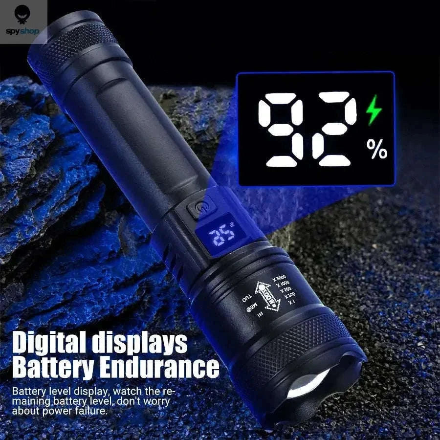 2000LM Rechargeable LED Flashlight with Zoom for Outdoors-with EU Plug / black / ZOOM|Built in battery