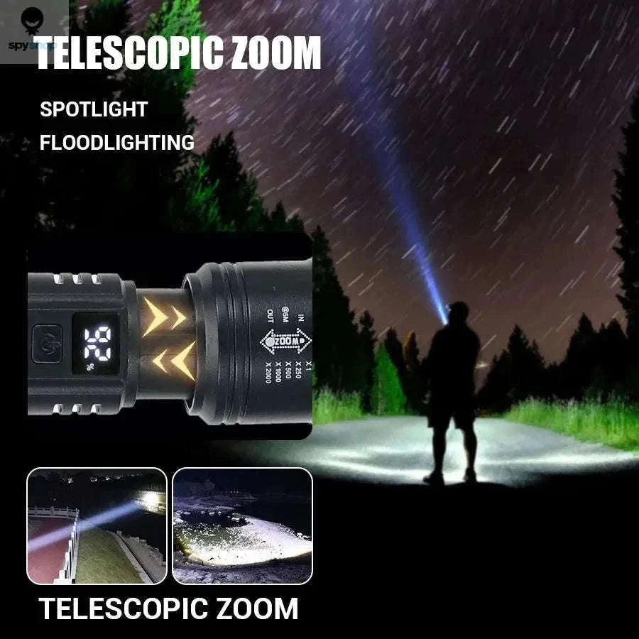 2000LM Rechargeable LED Flashlight with Zoom for Outdoors-with EU Plug / black / ZOOM|Built in battery