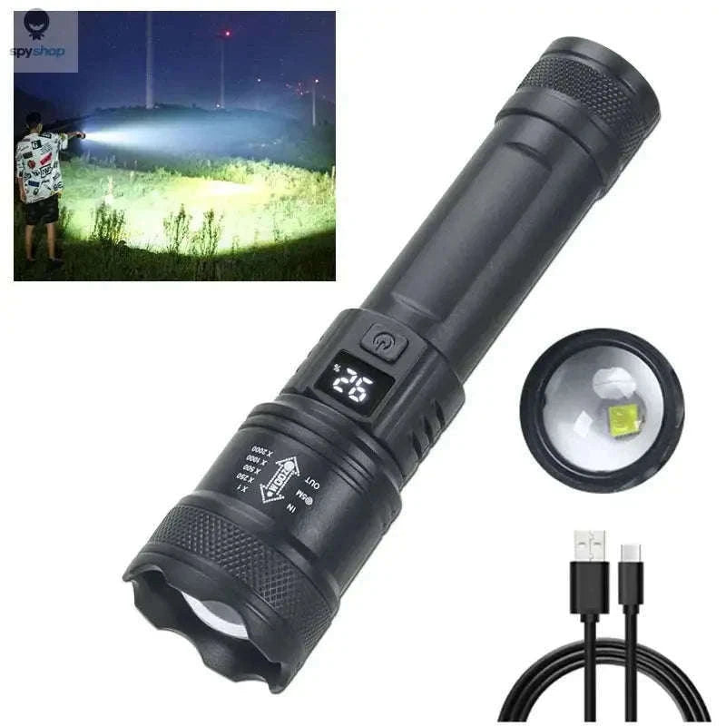 2000LM Rechargeable LED Flashlight with Zoom for Outdoors-with EU Plug / black / ZOOM|Built in battery
