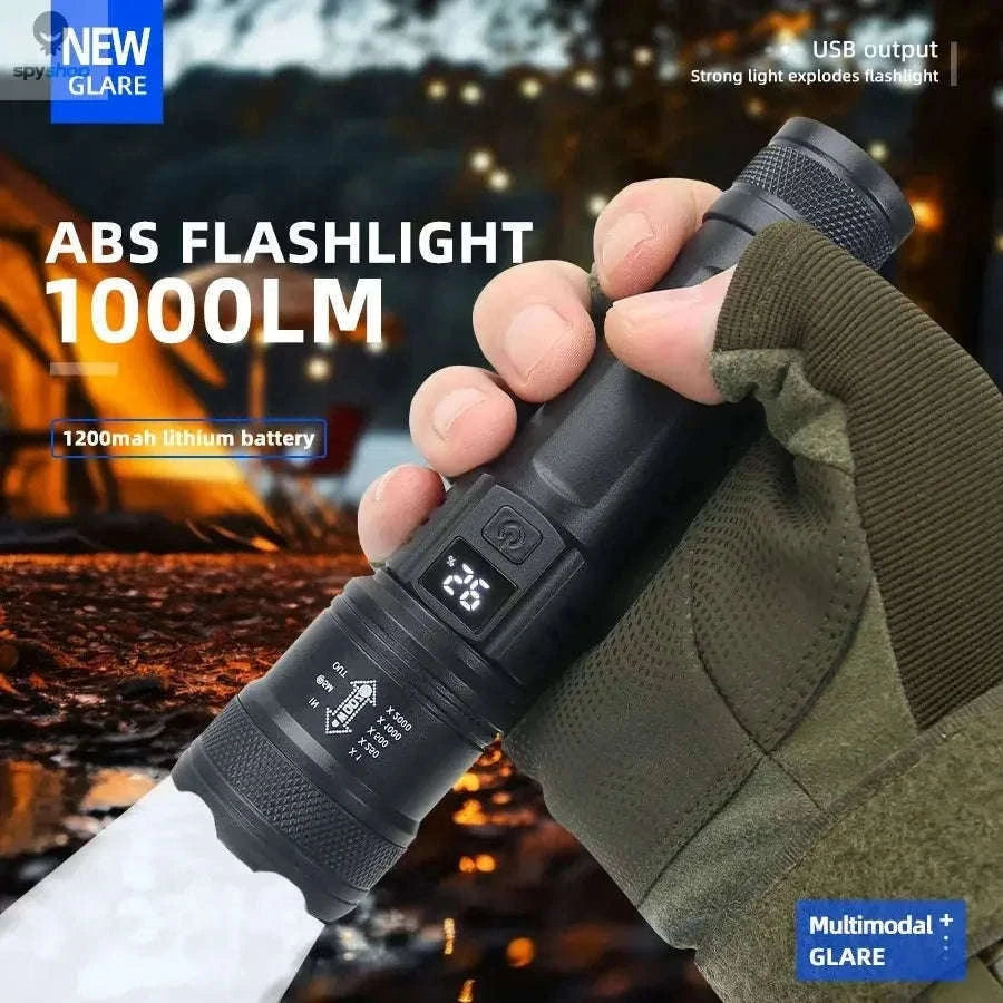2000LM Rechargeable LED Flashlight with Zoom for Outdoors-with EU Plug / black / ZOOM|Built in battery