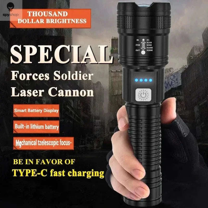 2000LM Rechargeable LED Flashlight with Zoom for Outdoors-with EU Plug / black / ZOOM|Built in battery
