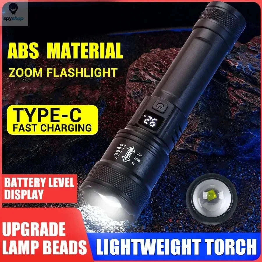 2000LM Rechargeable LED Flashlight with Zoom for Outdoors-with EU Plug / black / ZOOM|Built in battery