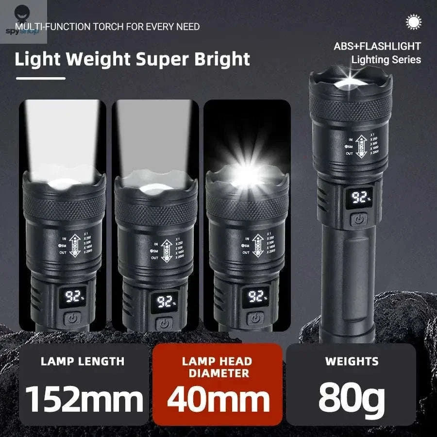 2000LM Rechargeable LED Flashlight with Zoom for Outdoors-with EU Plug / black / ZOOM|Built in battery