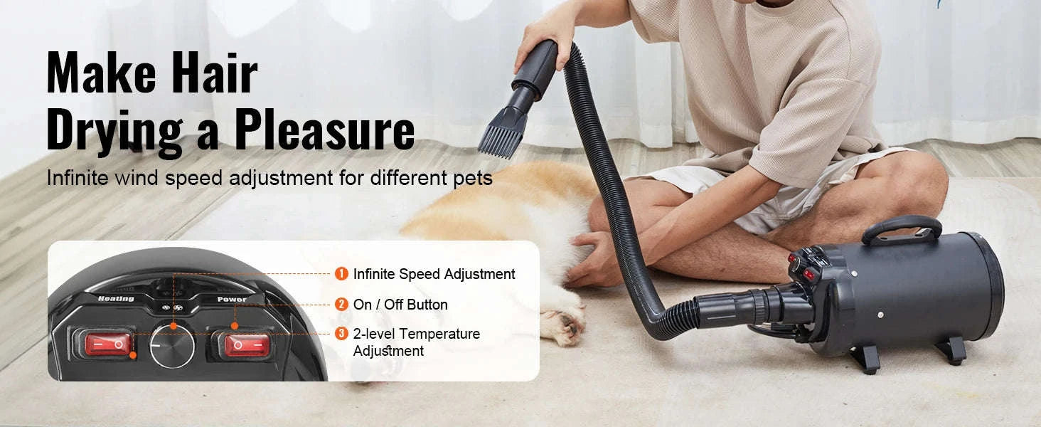 2000W/2.7HP Dog Blow Dryer with Adjustable Speed-Gray / CZECH REPUBLIC