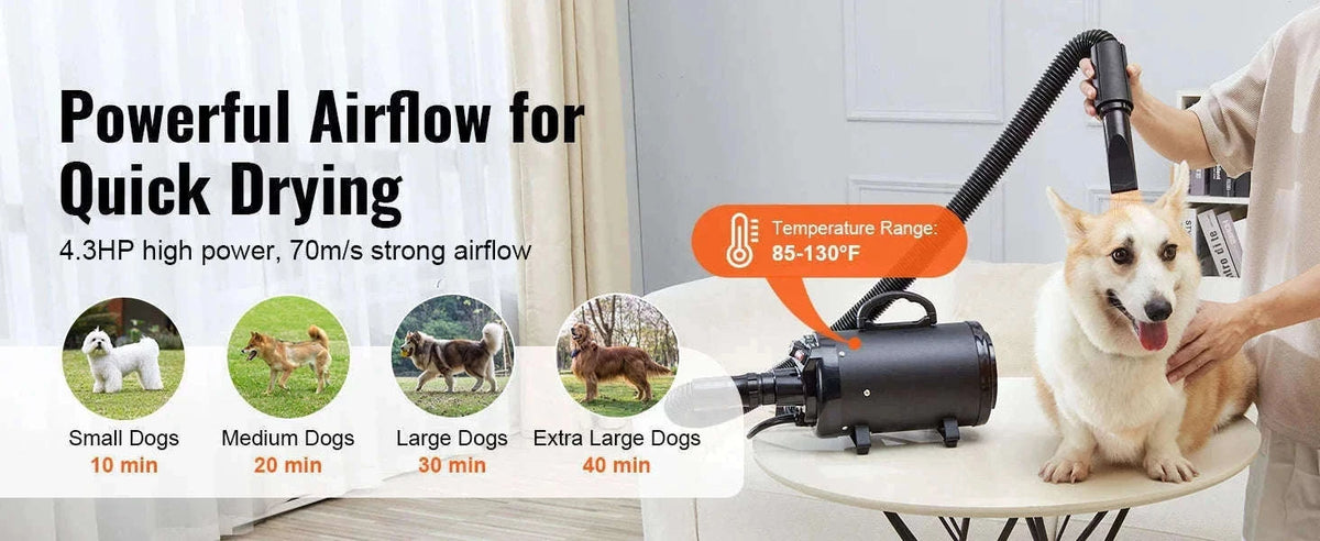 2000W/2.7HP Dog Blow Dryer with Adjustable Speed-Gray / CZECH REPUBLIC
