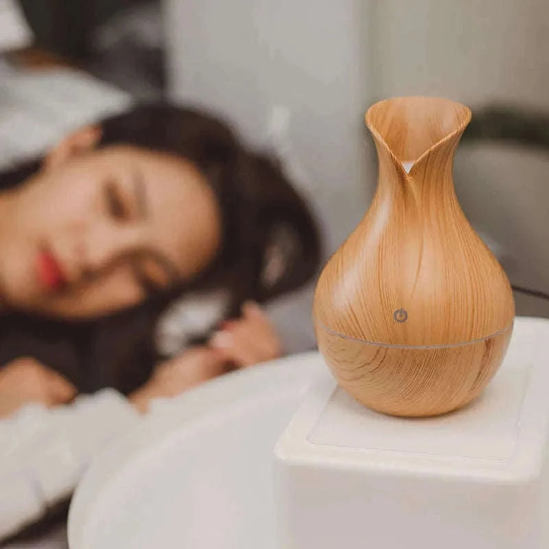 200ml USB Air Humidifier Essential Oil Diffuser with Mist-white wood grain