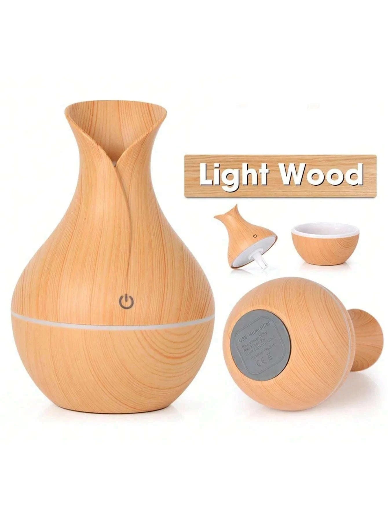 200ml USB Air Humidifier Essential Oil Diffuser with Mist-white wood grain
