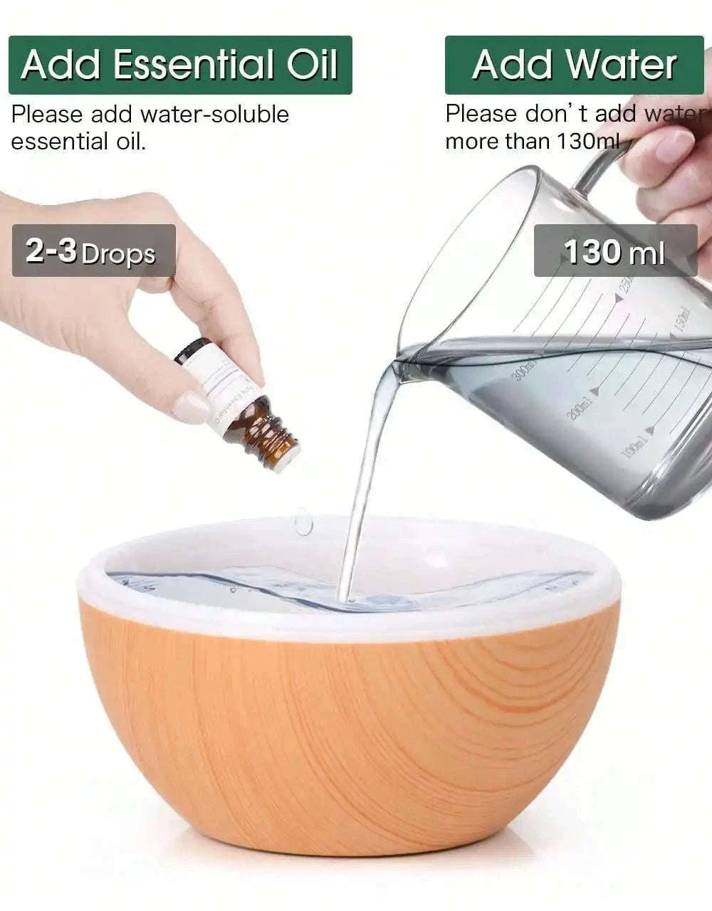 200ml USB Air Humidifier Essential Oil Diffuser with Mist-white wood grain