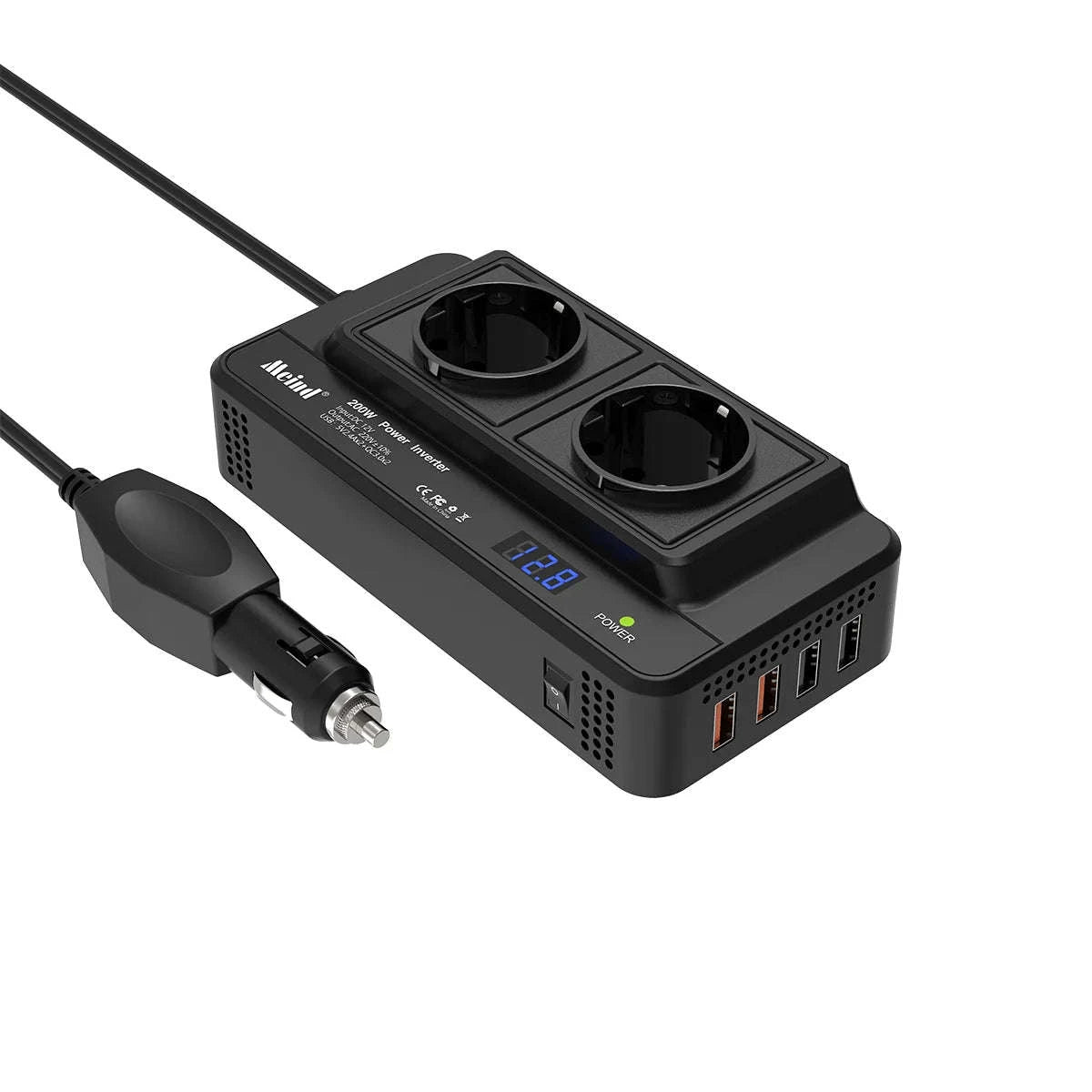 200W Car Power Inverter 12V to 220V-black