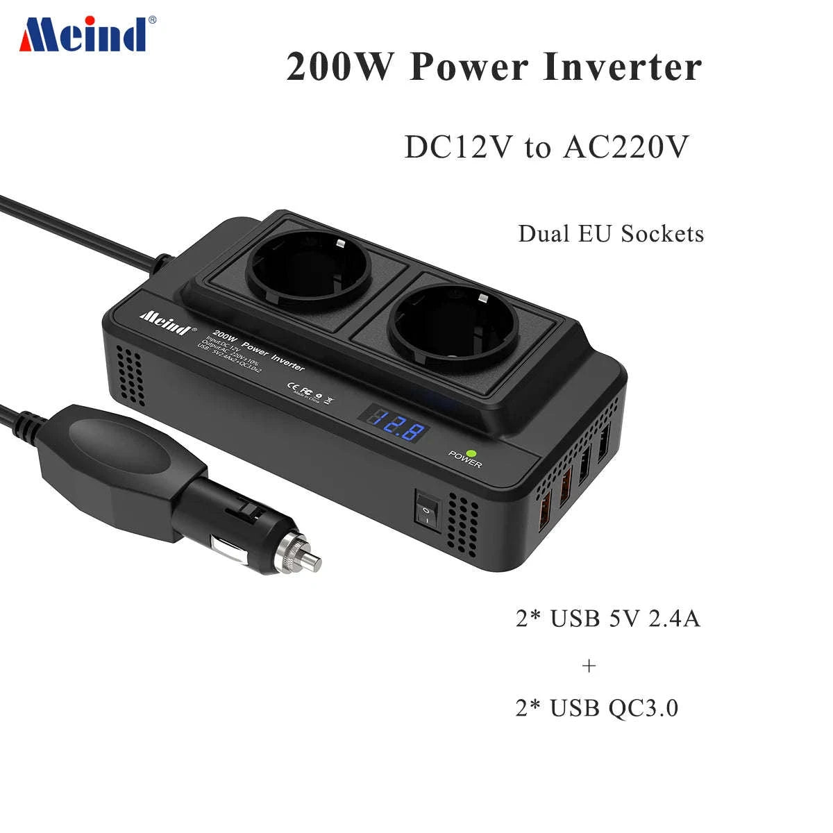 200W Car Power Inverter 12V to 220V-black