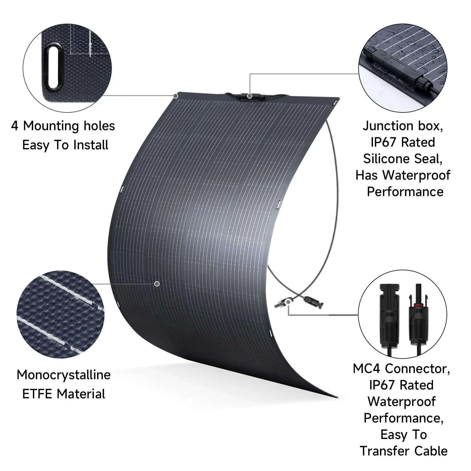 200W Flexible Solar Panel IP68 Monocrystalline 12V/32V for Off-Grid Use-100W / france