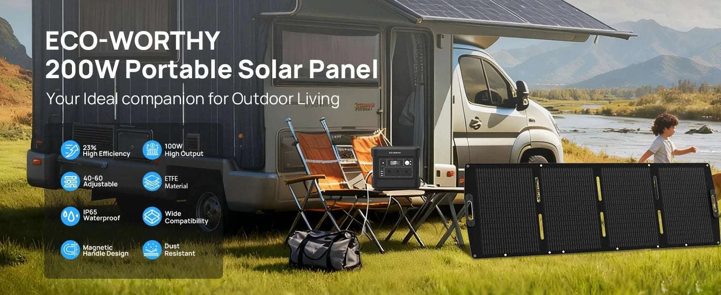 200W Portable Solar Panel with 23% Efficiency & Adjustable Kickstand-United States