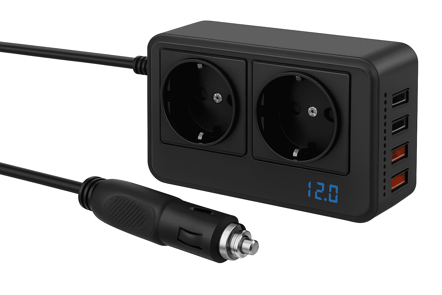 200W Vehicle Inverter 12V DC to 220V AC with 2 Outlets and 4 USB Ports-Universal-socket