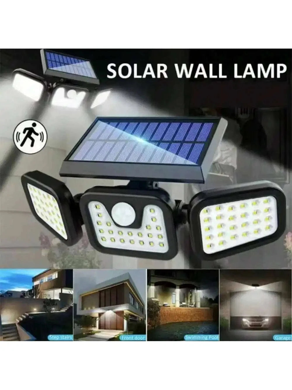 2025 Upgraded Solar Security Lights Outdoor with 270° Detection-2PCS 3 Heads