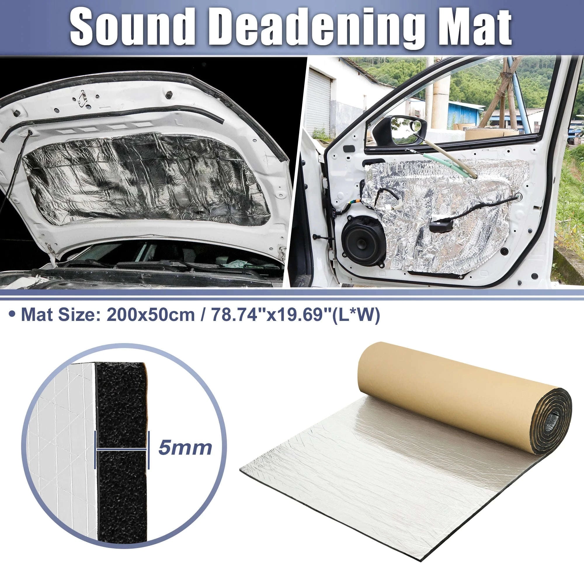 203cm x 100cm Car Firewall Heat and Sound Deadener Insulation Mat, 5mm-5mmx203cmx100cm