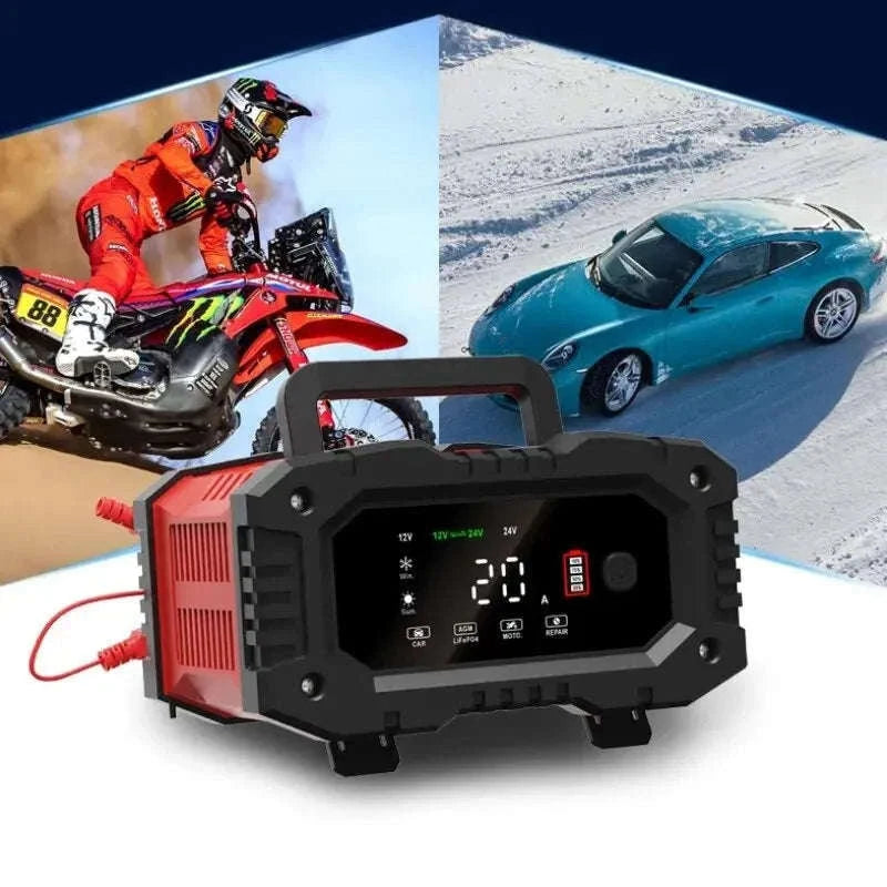 20A/10A Smart Car & Motorcycle Battery Charger 12V/24V-20A 10A red