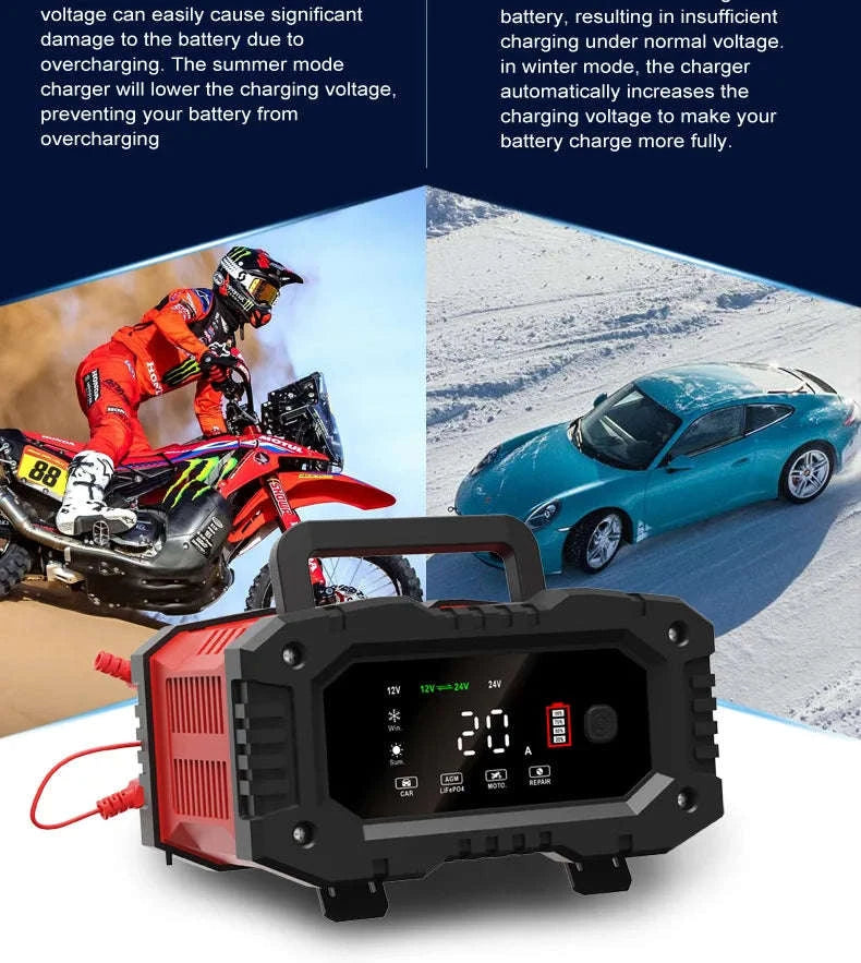 20A/10A Smart Car & Motorcycle Battery Charger 12V/24V-20A 10A red