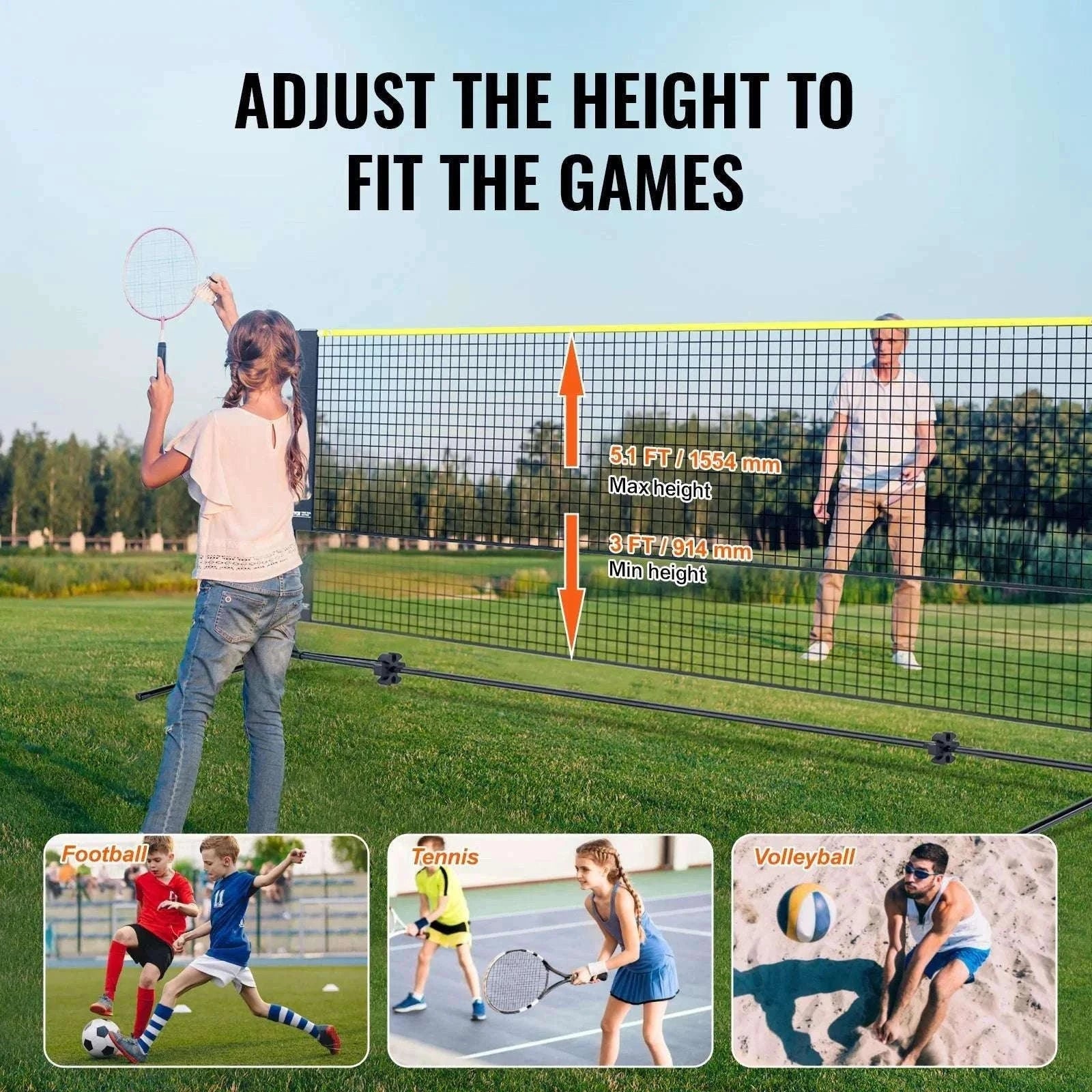 20FT Portable Badminton & Pickleball Net Set with Adjustable Height-United States
