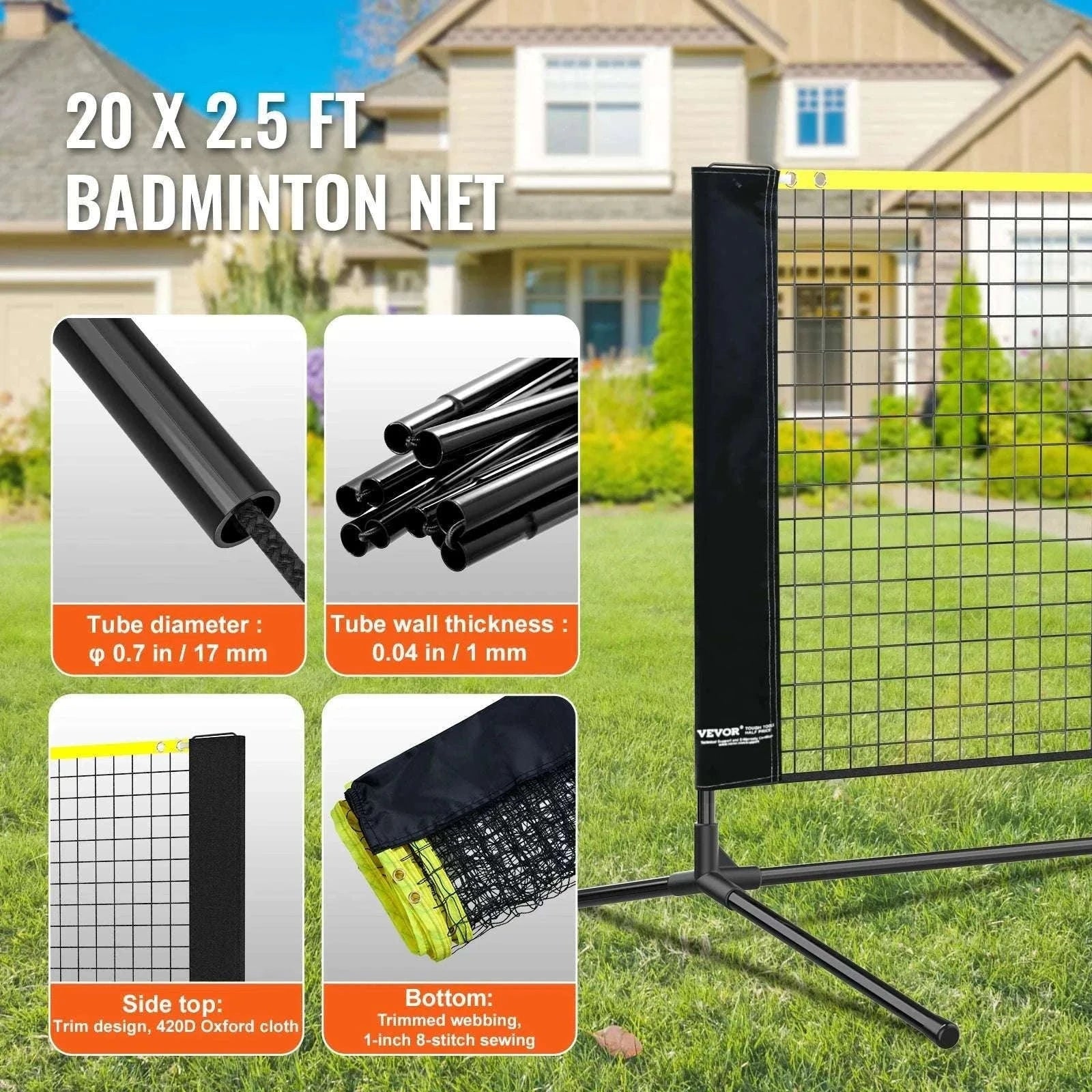 20FT Portable Badminton & Pickleball Net Set with Adjustable Height-United States