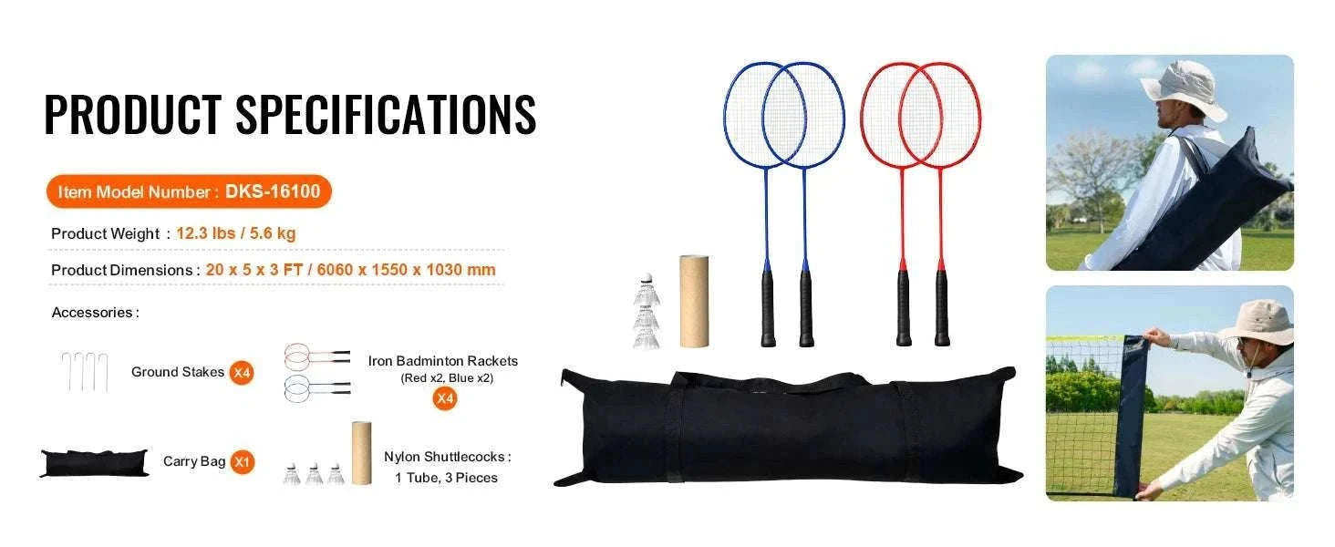 20FT Portable Badminton & Pickleball Net Set with Adjustable Height-United States