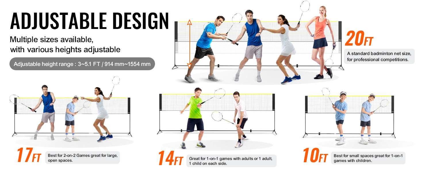20FT Portable Badminton & Pickleball Net Set with Adjustable Height-United States
