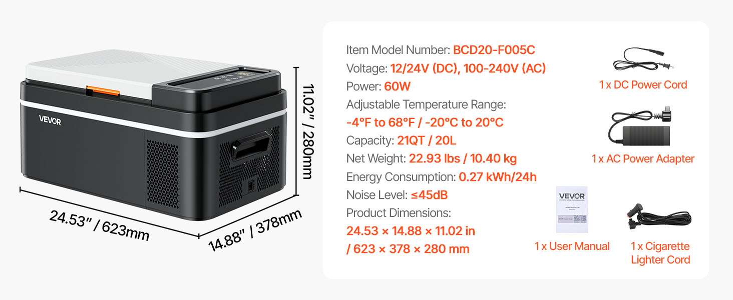 20L Car Refrigerator Freezer with App Control, -4°F to 68°F-20L / United States