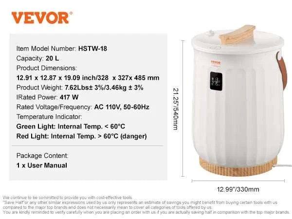20L Large Towel Warmer Bucket with Timer, LED Display & Child Lock-Indicator Lights / United States