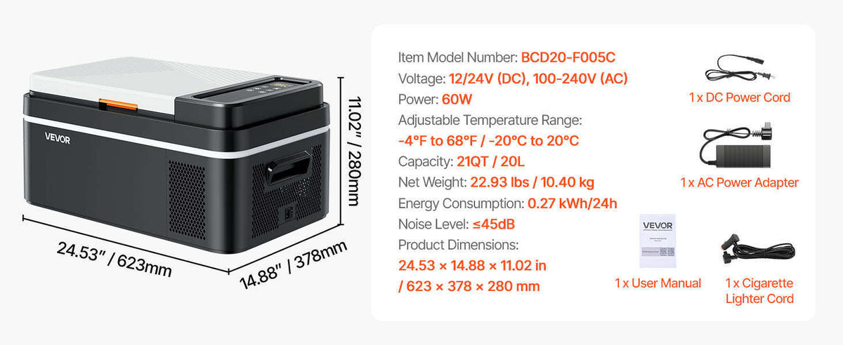 20L Portable Refrigerator Freezer with 12/24V DC and 100-240V AC-Poland