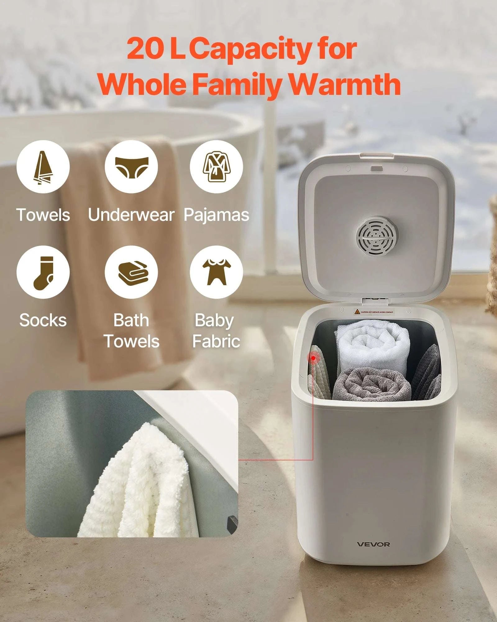 20L Towel Warmer Bucket with Timer, Lock & LED for Spa Comfort-White 20L / france
