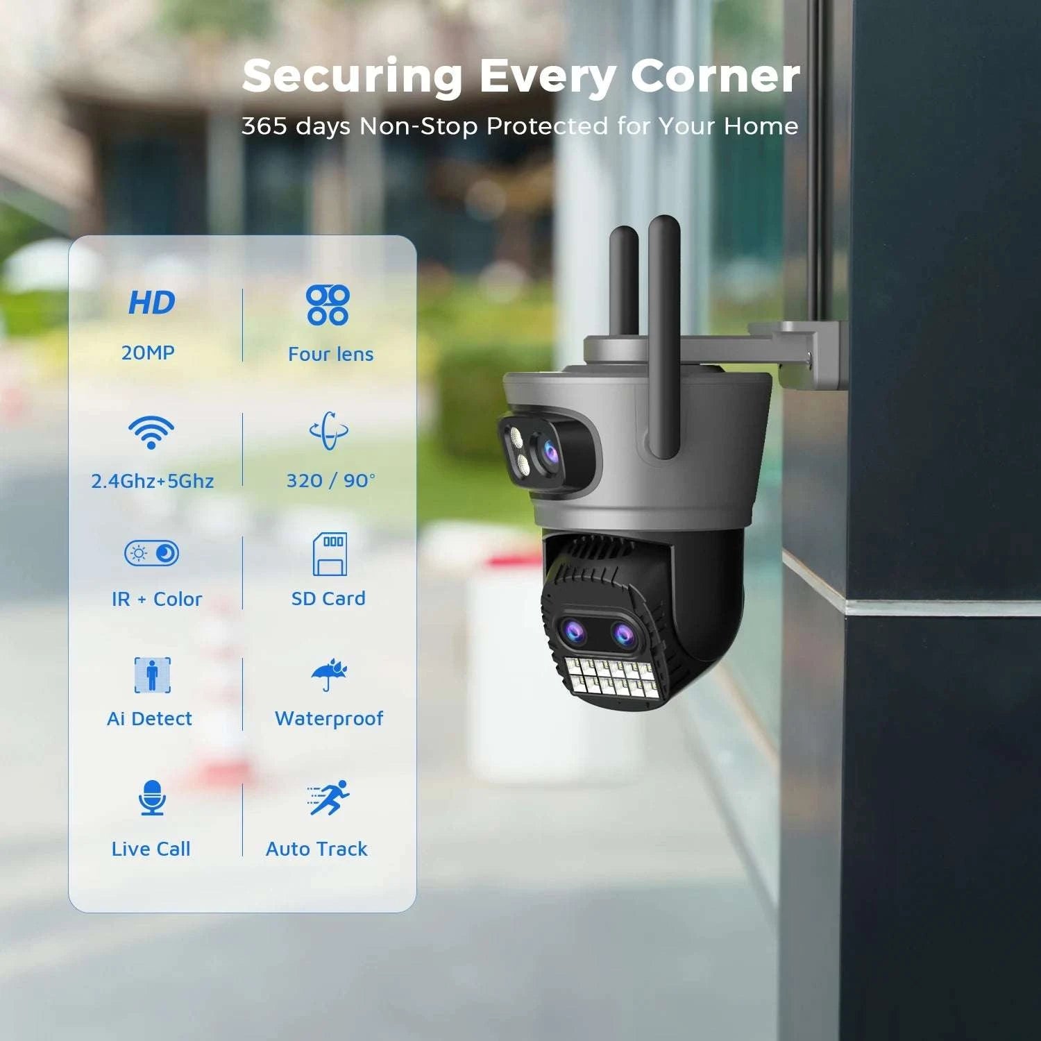 20MP 10K PTZ WiFi Security Camera 4-Lens 360° Auto Tracking-10MP NO SD Card / US Plug / China Mainland