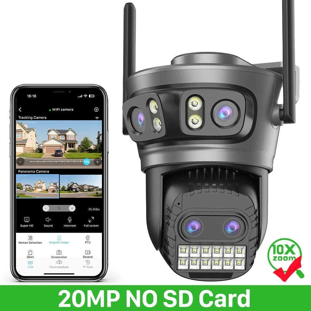 20MP 10K PTZ WiFi Security Camera 4-Lens 360° Auto Tracking-10MP NO SD Card / US Plug / China Mainland