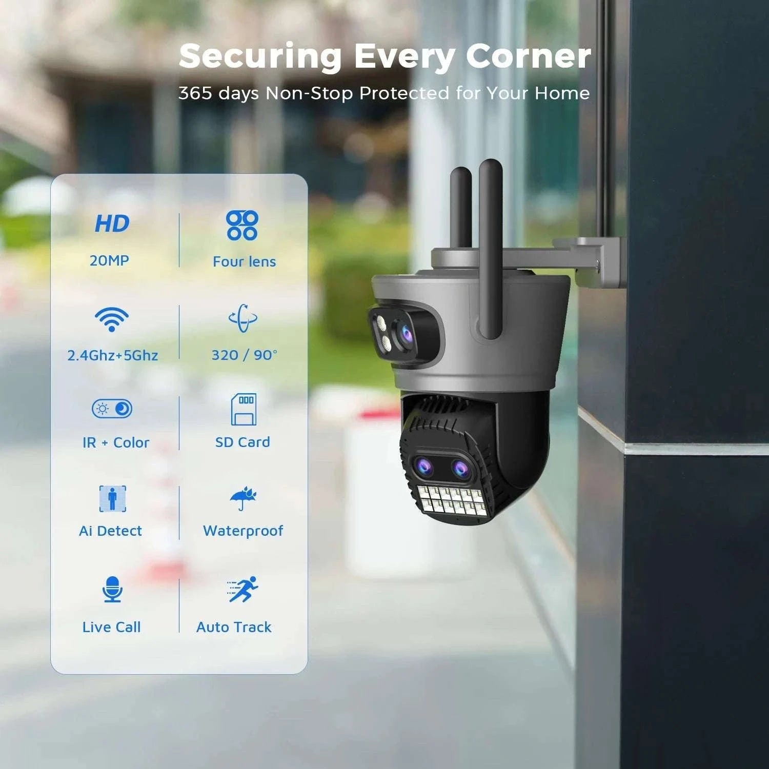 20MP 10K PTZ WiFi Security Camera 4-Lens 360° Auto Tracking-10MP NO SD Card / US Plug / China Mainland