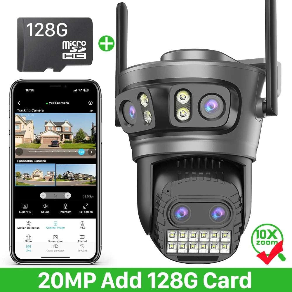 20MP 10K PTZ WiFi Security Camera 4-Lens 360° Auto Tracking-10MP NO SD Card / US Plug / China Mainland