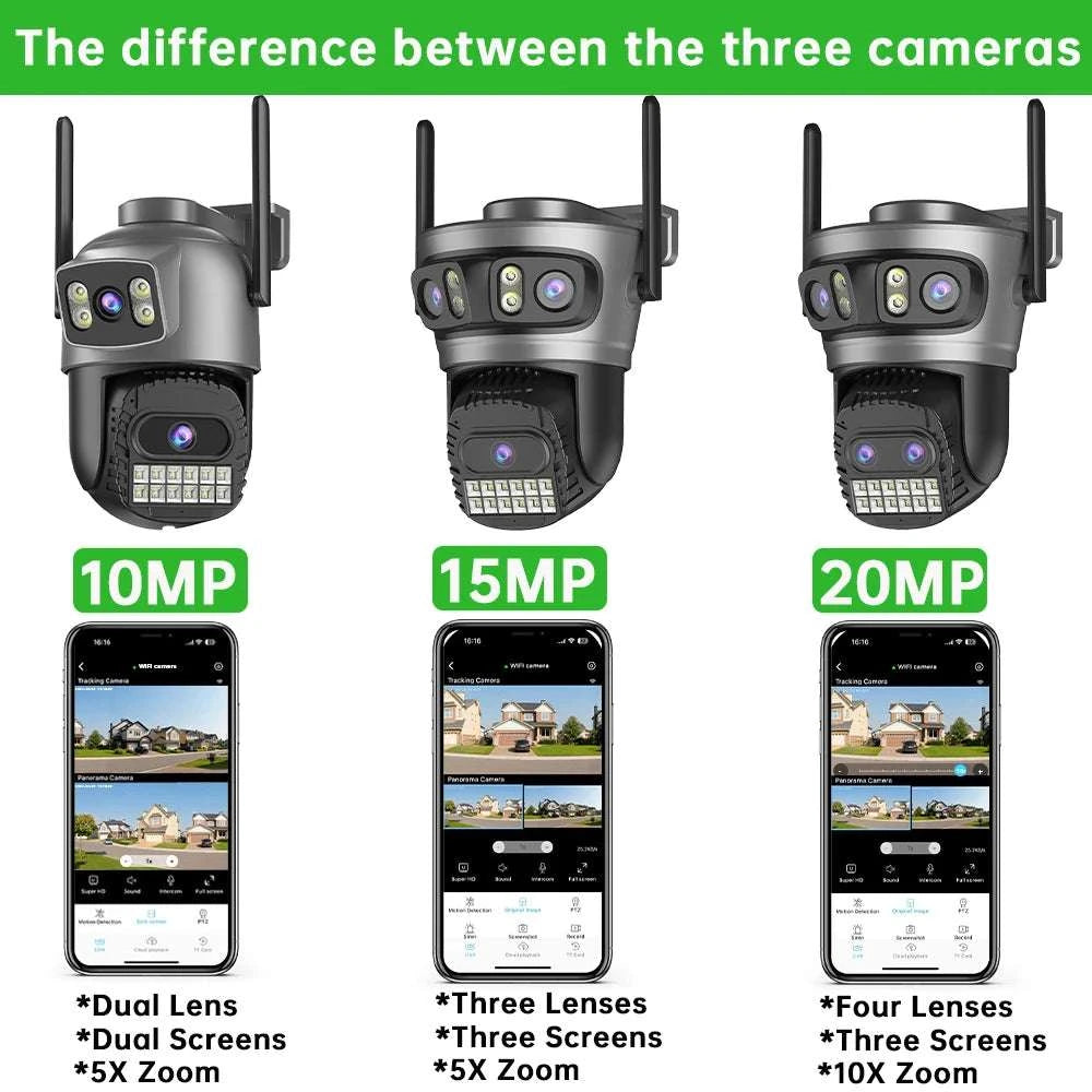 20MP 10K PTZ WiFi Security Camera 4-Lens 360° Auto Tracking-10MP NO SD Card / US Plug / China Mainland