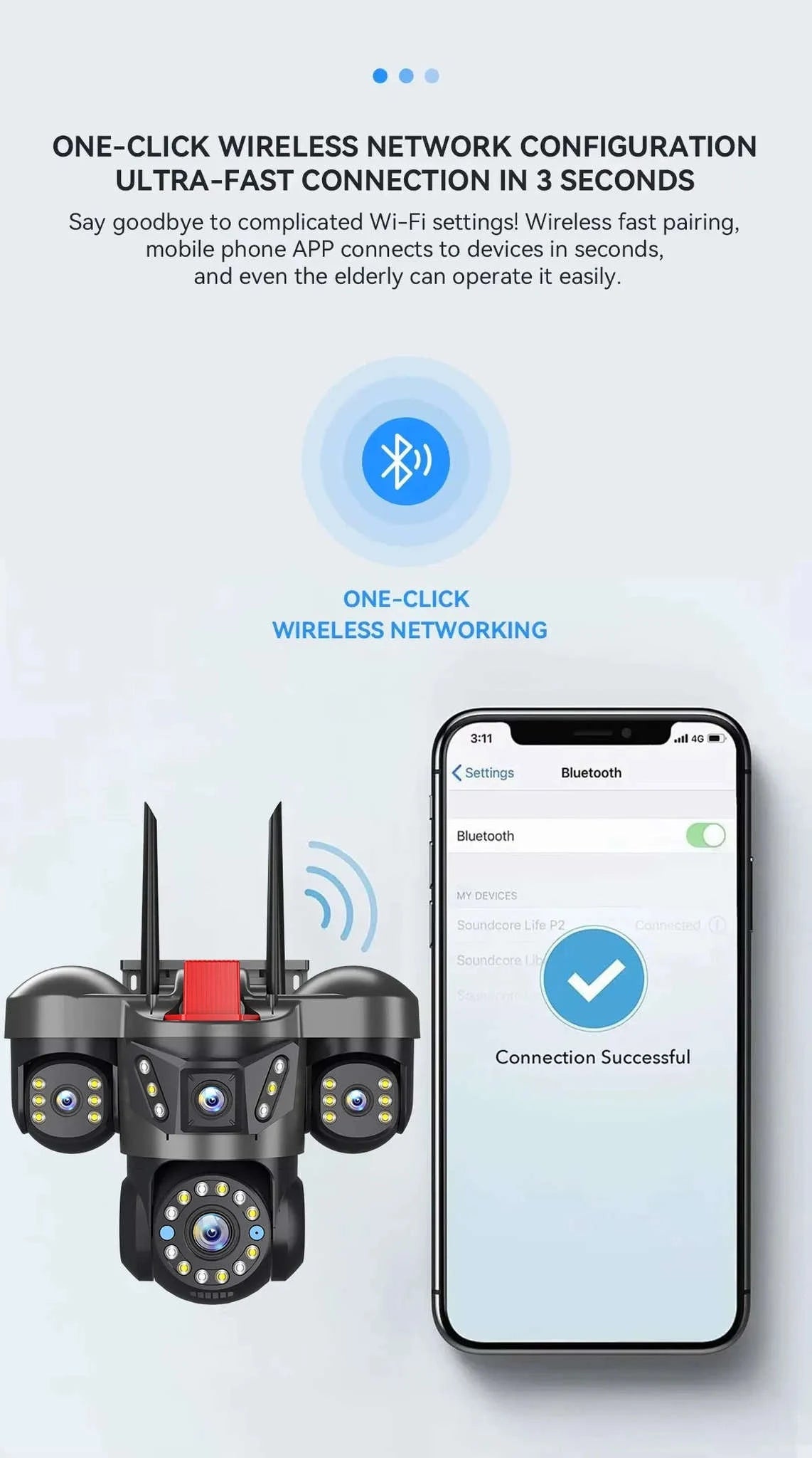 20MP 360° WiFi Security Camera with Auto Tracking & 4 Screens-6K NO SD Card / EU Plug