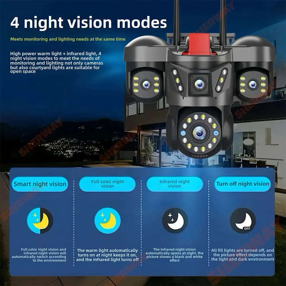 20MP 360° WiFi Security Camera with Auto Tracking & 4 Screens-6K NO SD Card / EU Plug