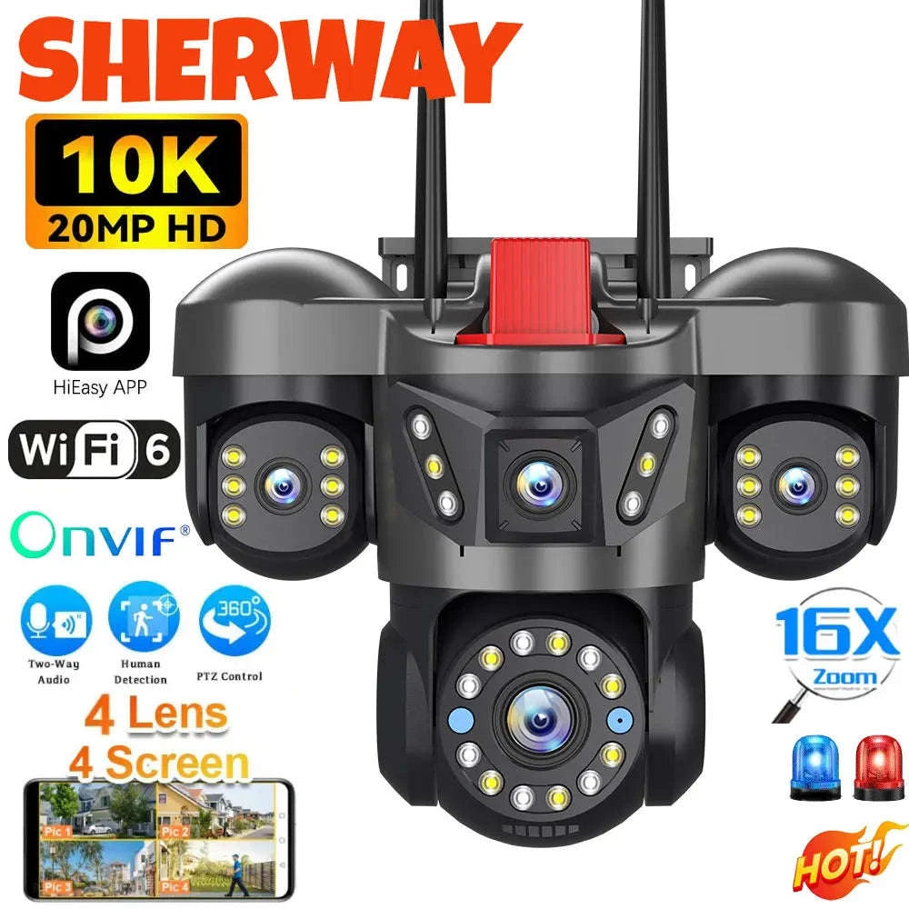 20MP 360° WiFi Security Camera with Auto Tracking & 4 Screens-6K NO SD Card / EU Plug