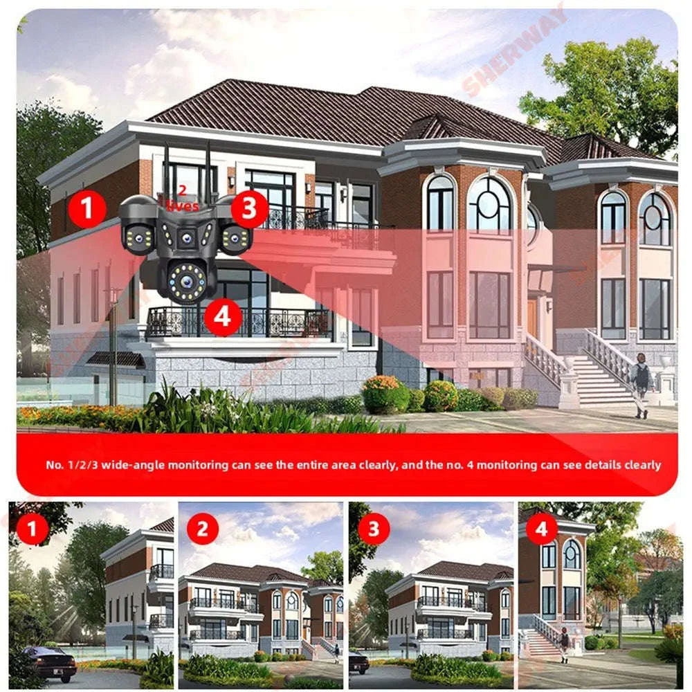 20MP 360° WiFi Security Camera with Auto Tracking & 4 Screens-6K NO SD Card / EU Plug