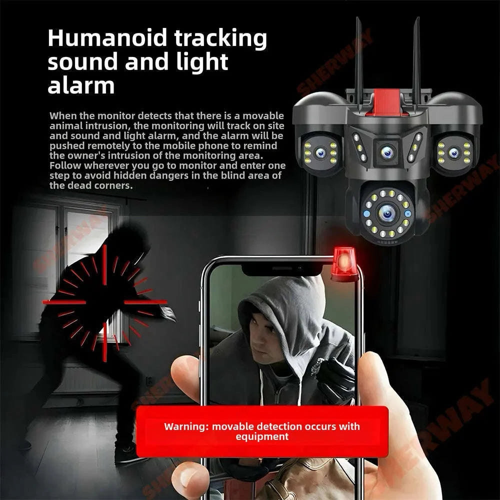20MP 360° WiFi Security Camera with Auto Tracking & 4 Screens-6K NO SD Card / EU Plug