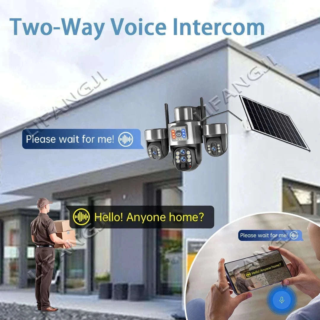 20MP 4-Lens 4G Solar Outdoor Security Camera with 10X Optical Zoom, 3 PTZ and Auto Tracking-WiFi No Zoom No Card