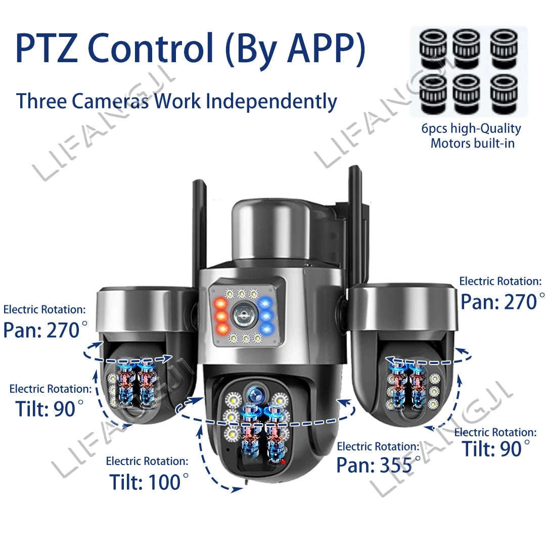 20MP 4-Lens 4G Solar Outdoor Security Camera with 10X Optical Zoom, 3 PTZ and Auto Tracking-WiFi No Zoom No Card