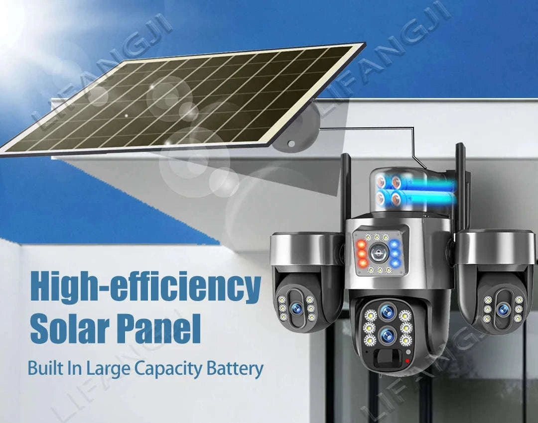 20MP 4-Lens 4G Solar Outdoor Security Camera with 10X Optical Zoom, 3 PTZ and Auto Tracking-WiFi No Zoom No Card